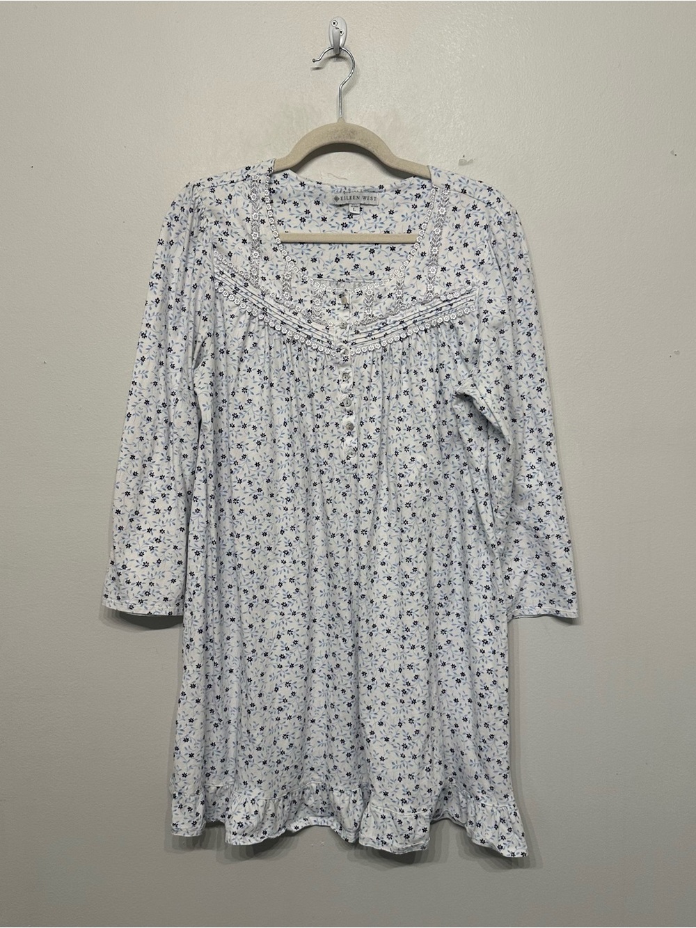 Eileen West Floral Long Sleeve Ruffle Hem Nightgown Sleep Dress Large